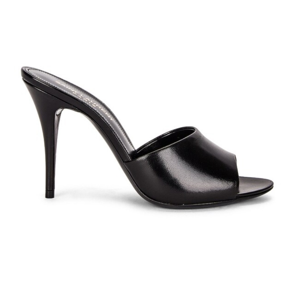 SAINT LAURENT LA 16 Heels Stiletto Mules Black Nero 38.5 Made in Italy